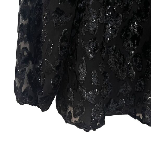 J Crew Burnout Metallic Velvet Black Leopard Long Sleeve Top Blouse Sz Small - Picture 7 of 12